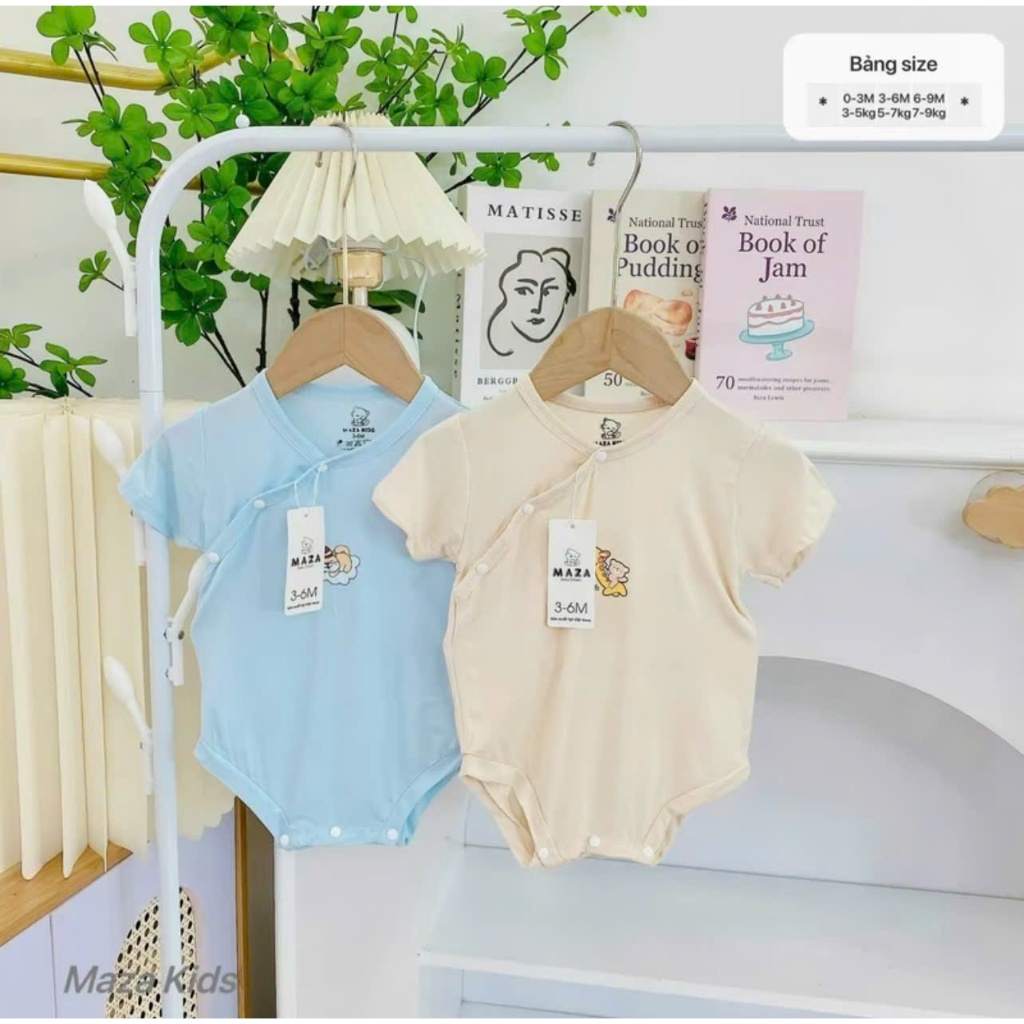 [Mềm-Mịn-Mát] Bộ liền thân bodychip cộc Maza màu trơn khuy bấm sườn cho bé 0-9 tháng MZ03 - 3sbaby