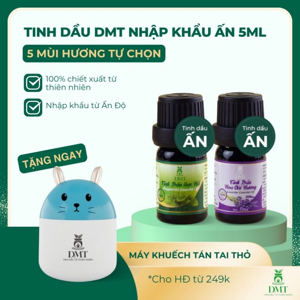 Tinh dầu xông thơm phòng, treo xe nhập khẩu Ấn DMT - khử mùi, thư giãn, thanh lọc không khí - 5ml