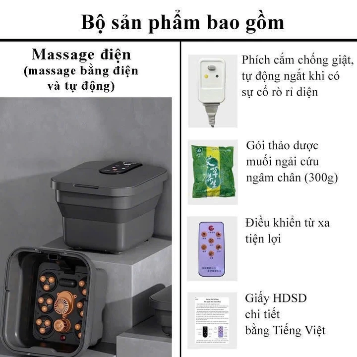 Chậu ngâm chân massage tự động hồng ngoại gấp gọn cao cấp - Bồn ngâm chân massage, dụng cụ ngâm chân massage thư giãn