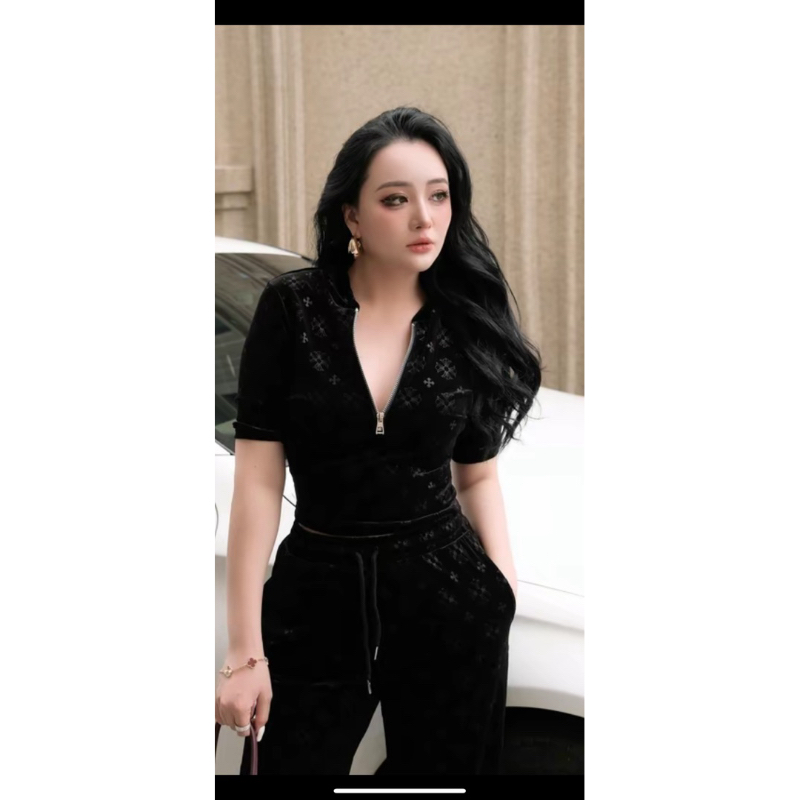 Sét bộ nhung cộc tay có dây kéo mix quần dài xuông rộng (38-55kg)