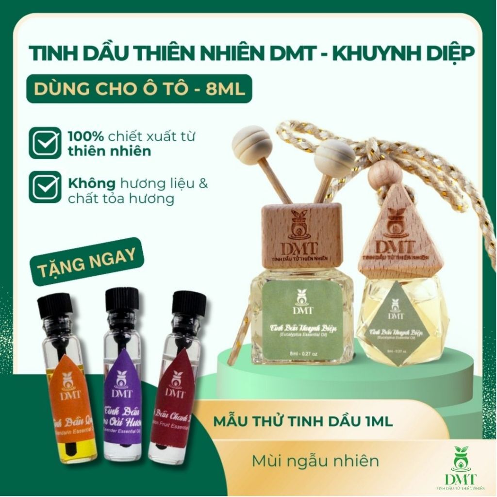 Tinh dầu khuynh diệp treo xe hơi và kẹp cửa gió ô tô DMT - tinh dầu khuynh diệp kháng khuẩn mạnh 8ml