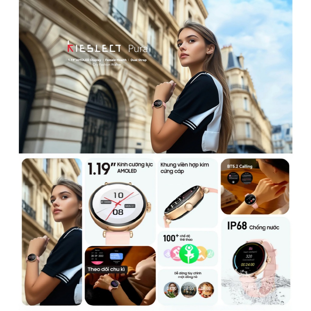 Ảnh Đồng hồ thông minh nữ Kieslect Pura I Nghe gọi bluetooth I AMOLED I Kháng nước 3