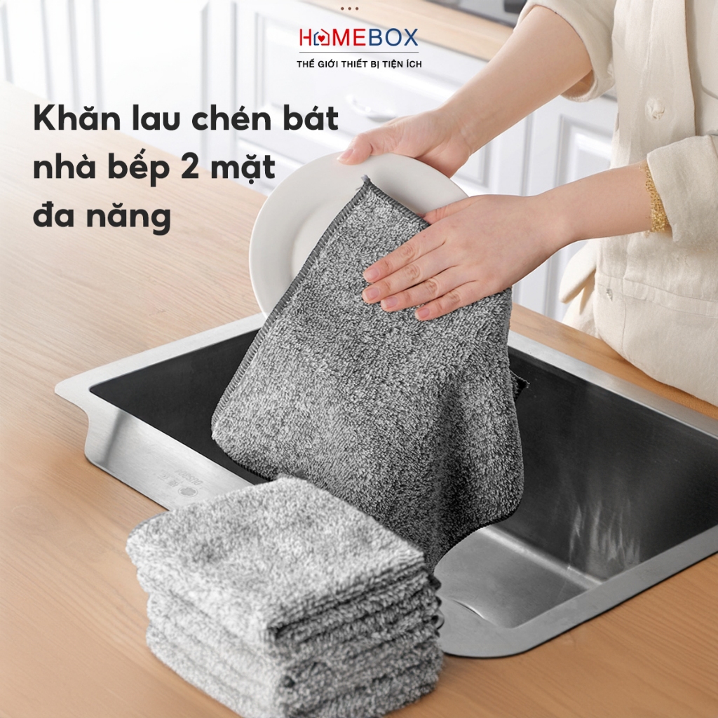 Set 20 Khăn Lau Đa Năng Sợi Than Tre Lau Nhà Bếp, Khăn Lau 2 Mặt Nhanh Khô, Thấm Hút Tốt Kích Thước 25x25cm
