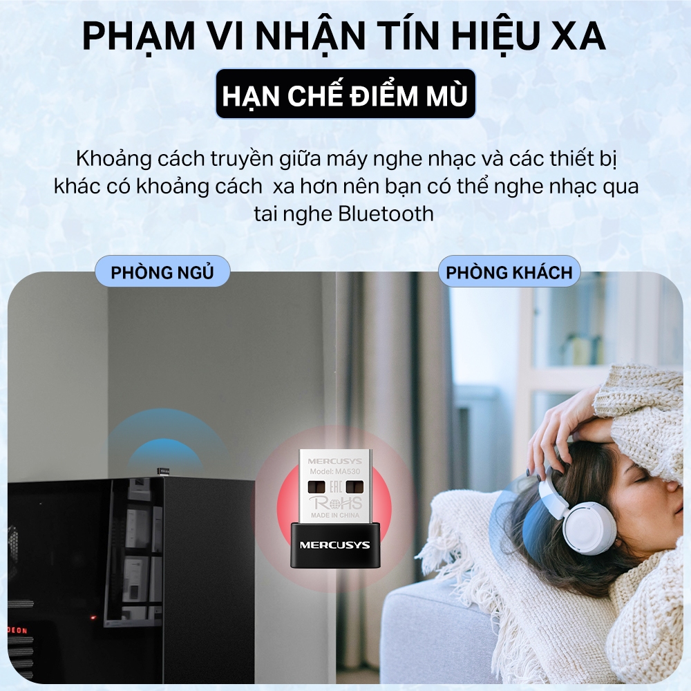 Ảnh Bộ Chuyển Đổi Bluetooth USB Nano Mercusys MA530 Chuẩn Bluetooth 5.3 | USB nhỏ gọn, kết nối ổn định 3