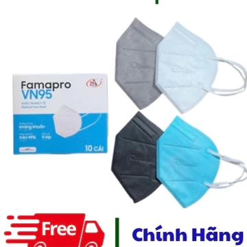 [VN95 (N95)- HỘP 10 CÁI] Khẩu trang y tế N95 kháng khuẩn 4 lớp Famapro VN95 Nam Anh