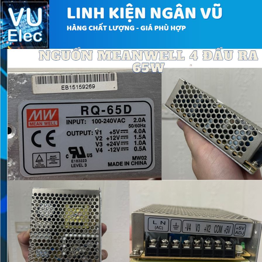 Nguồn Meanwell RQ-65D 4 đầu ra 5V 12V -12V 24V công suất thực 65W ...