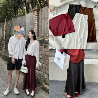 Chân váy lụa nhăn đuôi cá dáng dài cạp chun hàng quảng châu