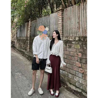 Chân váy lụa nhăn đuôi cá dáng dài cạp chun hàng quảng châu
