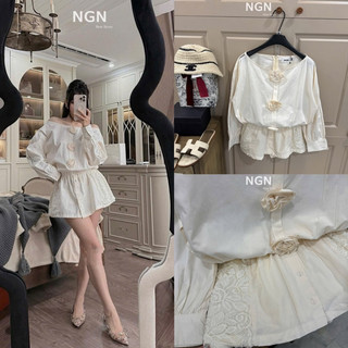 Jum thô ren cổ thuyền đính hoa có lót quần