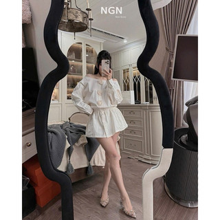 Jum thô ren cổ thuyền đính hoa có lót quần