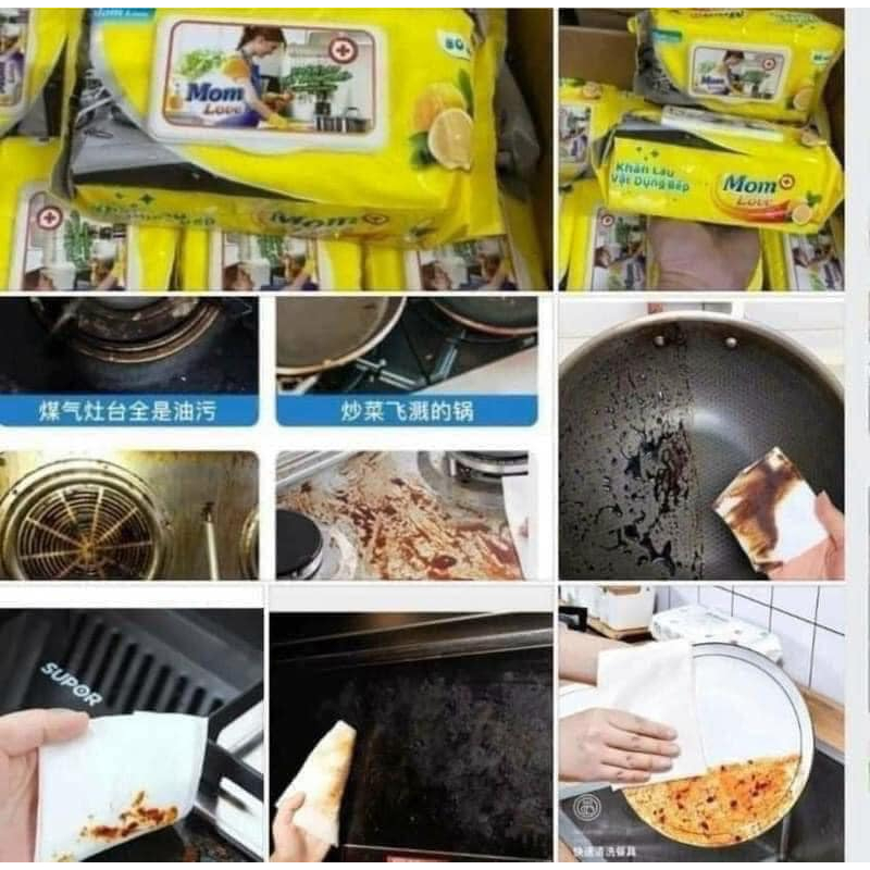 BỊCH 80 MIẾNG KHĂN ƯỚT LAU BẾP ĐA NĂNG MOM LOVE TIỆN LỢI