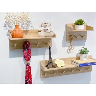 Kệ gỗ treo tường trang trí,để đồ,để sách có móc treo quần áo,treo phụ kiện decor