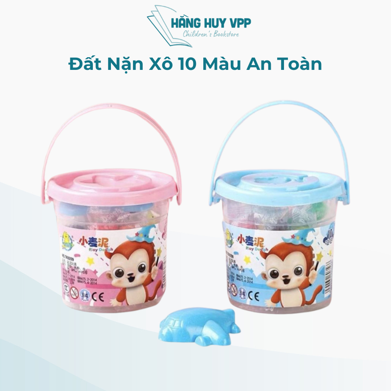 Đất Nặn Xô 10 Màu An Toàn Cho Bé, Bột Nặn 10 Màu Kèm Xô Đựng và Khuôn In Mẫu (Size nhỏ)