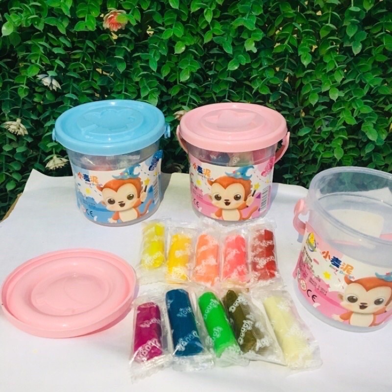 Đất Nặn Xô 10 Màu An Toàn Cho Bé, Bột Nặn 10 Màu Kèm Xô Đựng và Khuôn In Mẫu (Size nhỏ)