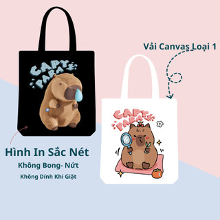 Túi tote, Túi vải bố canvas cotton Capybara cute đeo vai đi học đi chơi thời trang hàn quốc đựng vừa A4 - tot2013
