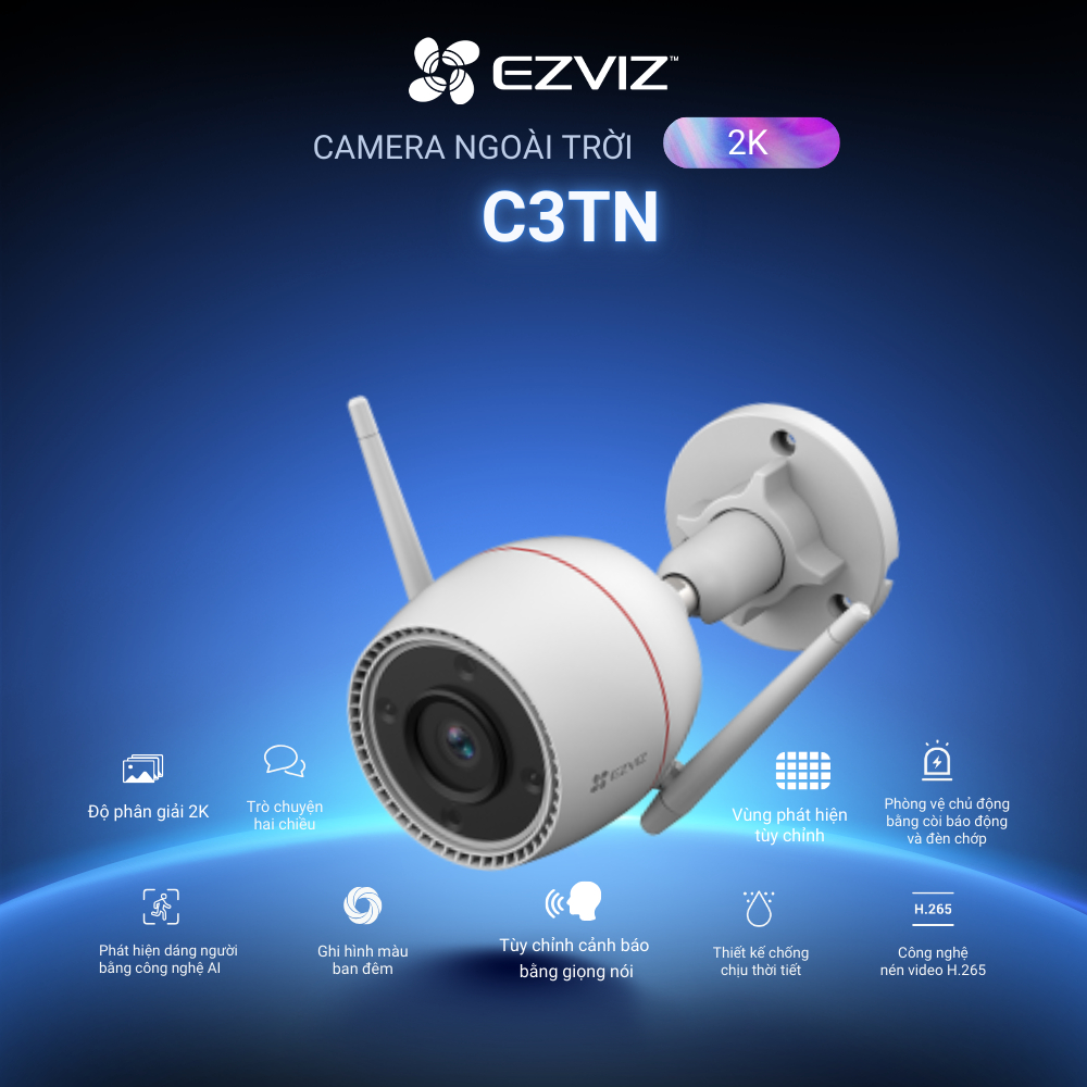 Ảnh Camera WI-FI Ngoài trời EZVIZ C3TN 3MP Đàm thoại 2 chiều, Có màu đêm, IP67 chống chịu thời tiết, Công nghệ AI 1