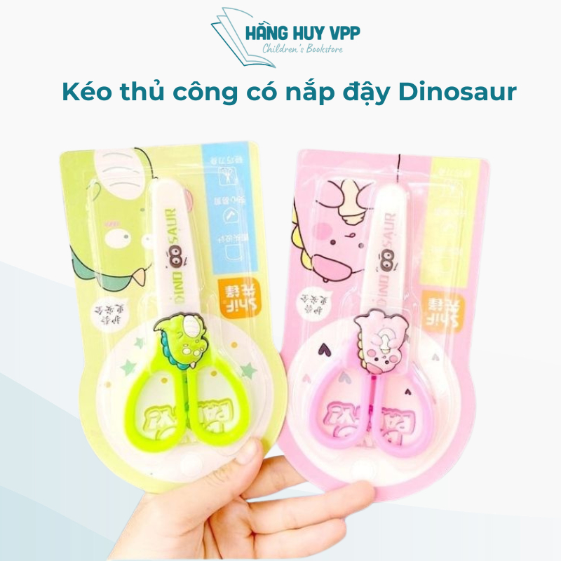 combo 3 Kéo thủ công, kéo có nắp đậy bảo vệ an toàn cho bé, có sticker hình khủng long (dinosaur) dễ thương TIGERTOYS