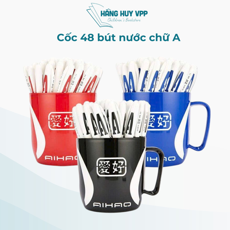 Cốc 48 bút nước chữ A hàng đẹp chất lượng tốt, 4 màu - Xanh -Đen -Đỏ -Tím (01 cốc/1 màu mực)