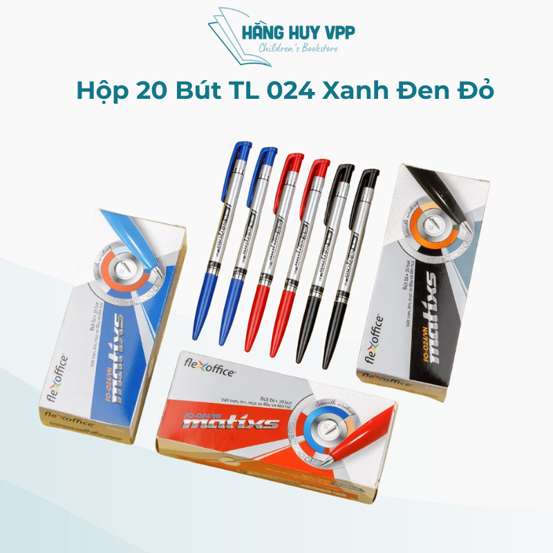 Hộp 20 bút Thiên Long 024 đủ 3 màu xanh đenđdỏ ngòi 0,7mm