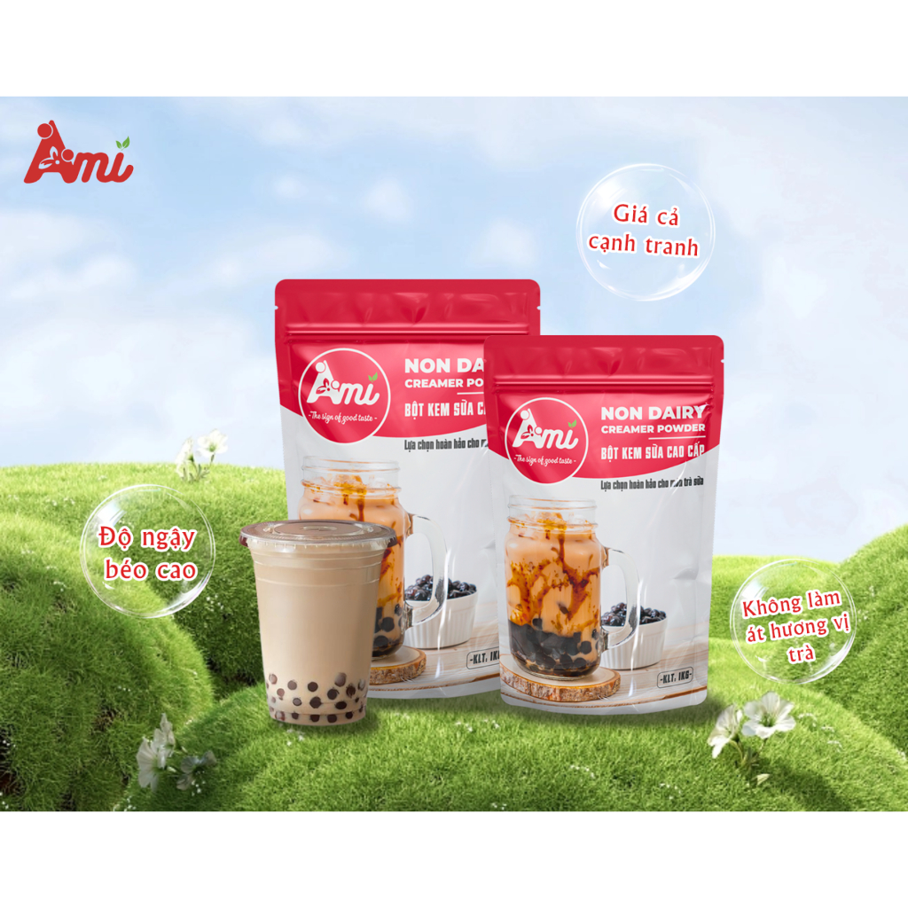Bột Kem Béo Pha Trà Sữa Cao Cấp AMI Gói 1KG Thơm Ngon Đậm Vị, Cho Ly Trà Sữa Thơm Ngon Béo Ngậy