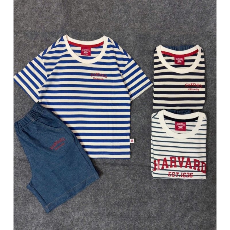 (BomoHouse) Set bộ áo thun + quần giả bò Harvard* bé trai, bé gái size đại - unisex (14-47 kg)