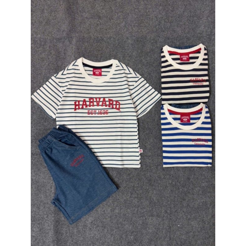 (BomoHouse) Set bộ áo thun + quần giả bò Harvard* bé trai, bé gái size đại - unisex (14-47 kg)