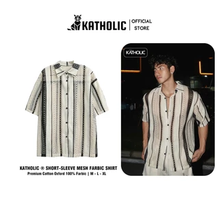Áo Sơ Mi Tay Ngắn Nam Nữ Kẻ Sọc Hoạ Tiết Đan Lưới Hàn Quốc Local Brand KATHOLIC KAT029