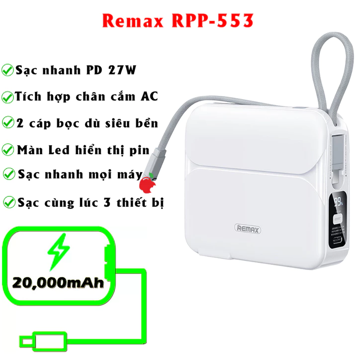 Remax RPP 553 - Sạc dự phòng Remax RPP-553 dung lượng 20000mAh - Cốc sạc kiêm sạc dự phòng siêu nhanh 27W RPP-553