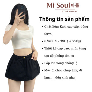 Chân Váy KaKi Dáng Ngắn Nhún Tùng Cạp Cao Có Lót Trong BigSize MiSoul, Váy Mini Dáng A Lưng Cao 387