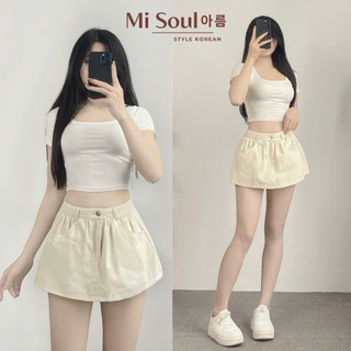 Chân Váy KaKi Dáng Ngắn Nhún Tùng Cạp Cao Có Lót Trong BigSize MiSoul, Váy Mini Dáng A Lưng Cao 387