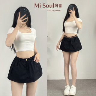 Chân Váy KaKi Dáng Ngắn Nhún Tùng Cạp Cao Có Lót Trong BigSize MiSoul, Váy Mini Dáng A Lưng Cao 387