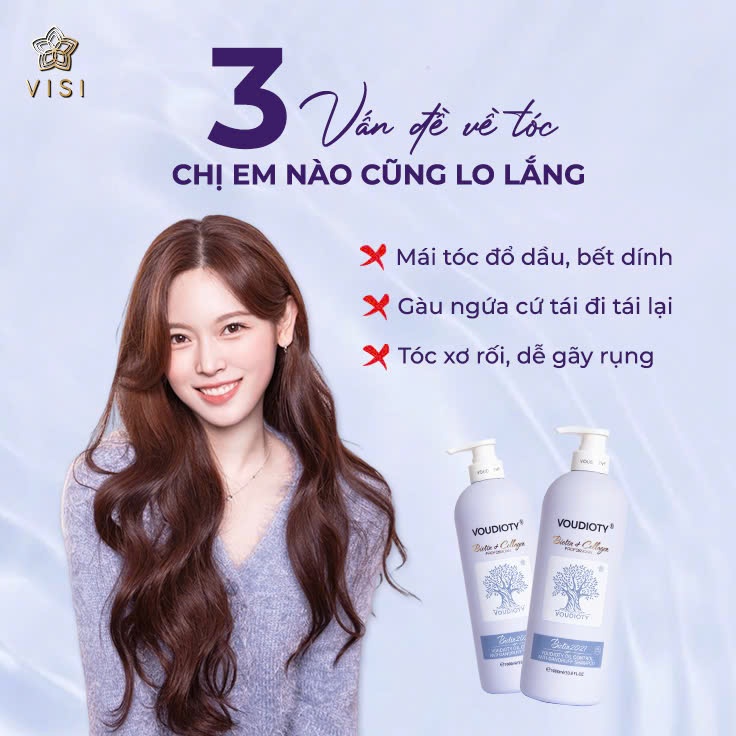 Cặp Dầu Gội Xả Biotin Collagen Voudioty Tím Kiềm Dầu, Ngăn Gàu, Siêu Mềm Mượt, Hương Nước Hoa 1000ML