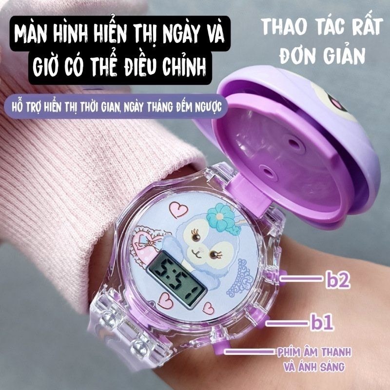 Đồng hồ phát sáng Kuromi, melody, cinamoroll phát nhạc, xem giờ, đồng hồ phát sáng đáng yêu cho bé