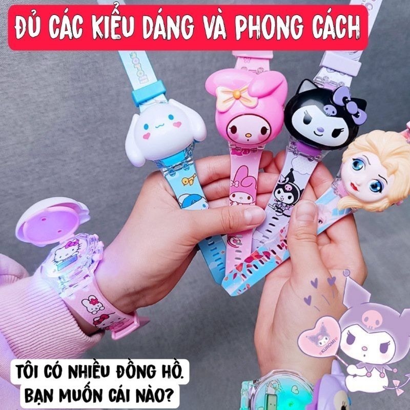 Đồng hồ phát sáng Kuromi, melody, cinamoroll phát nhạc, xem giờ, đồng hồ phát sáng đáng yêu cho bé