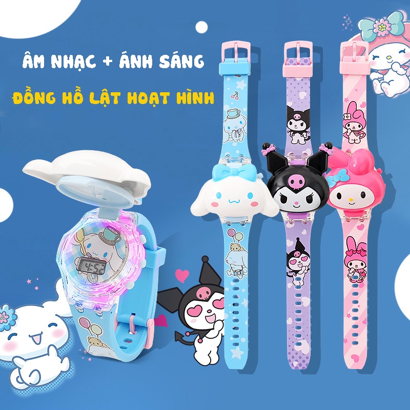 Đồng hồ phát sáng Kuromi, melody, cinamoroll phát nhạc, xem giờ, đồng hồ phát sáng đáng yêu cho bé