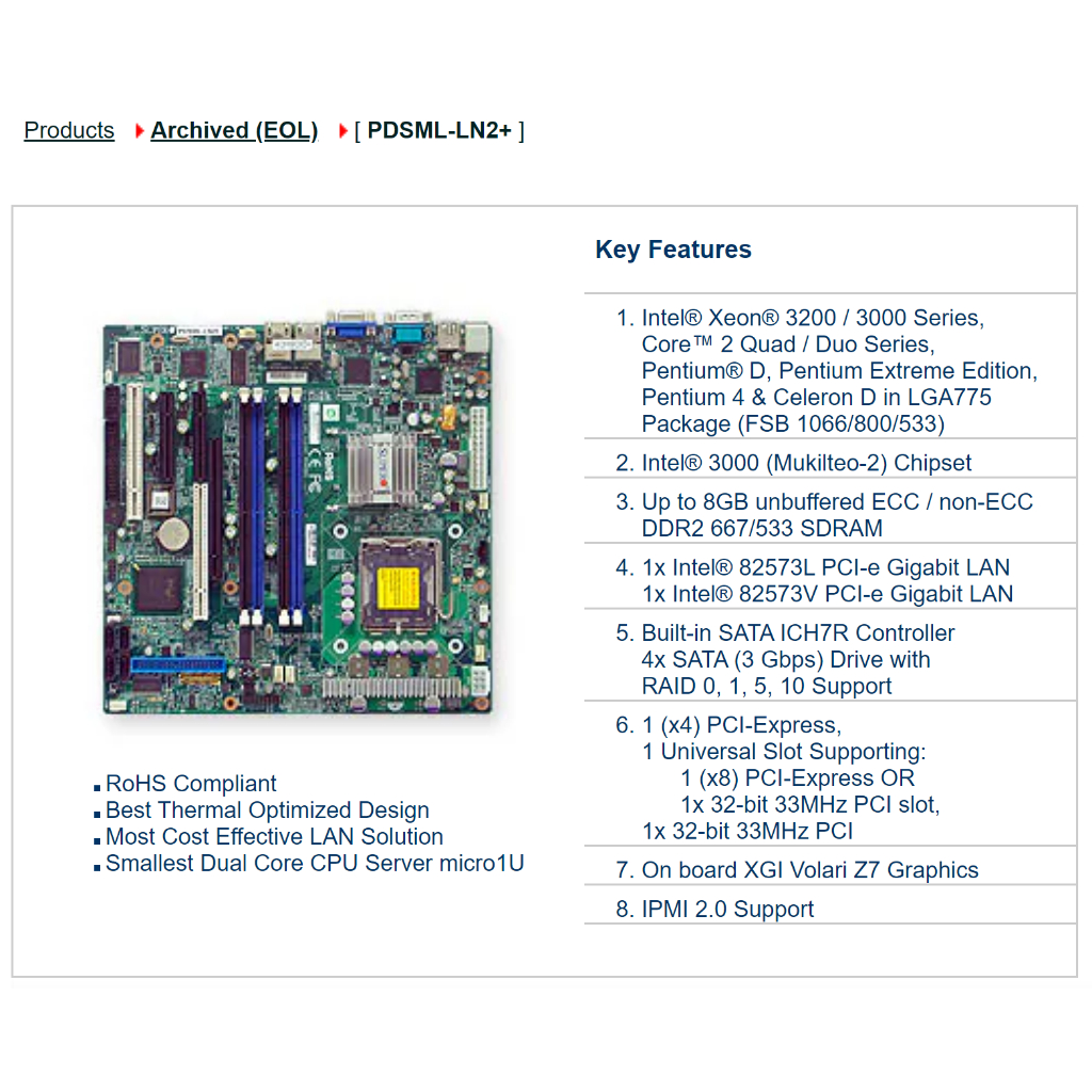 Mainboard - Bo mạch chủ server Supermicro PDSML-LN2+ socket 775 Dual ...