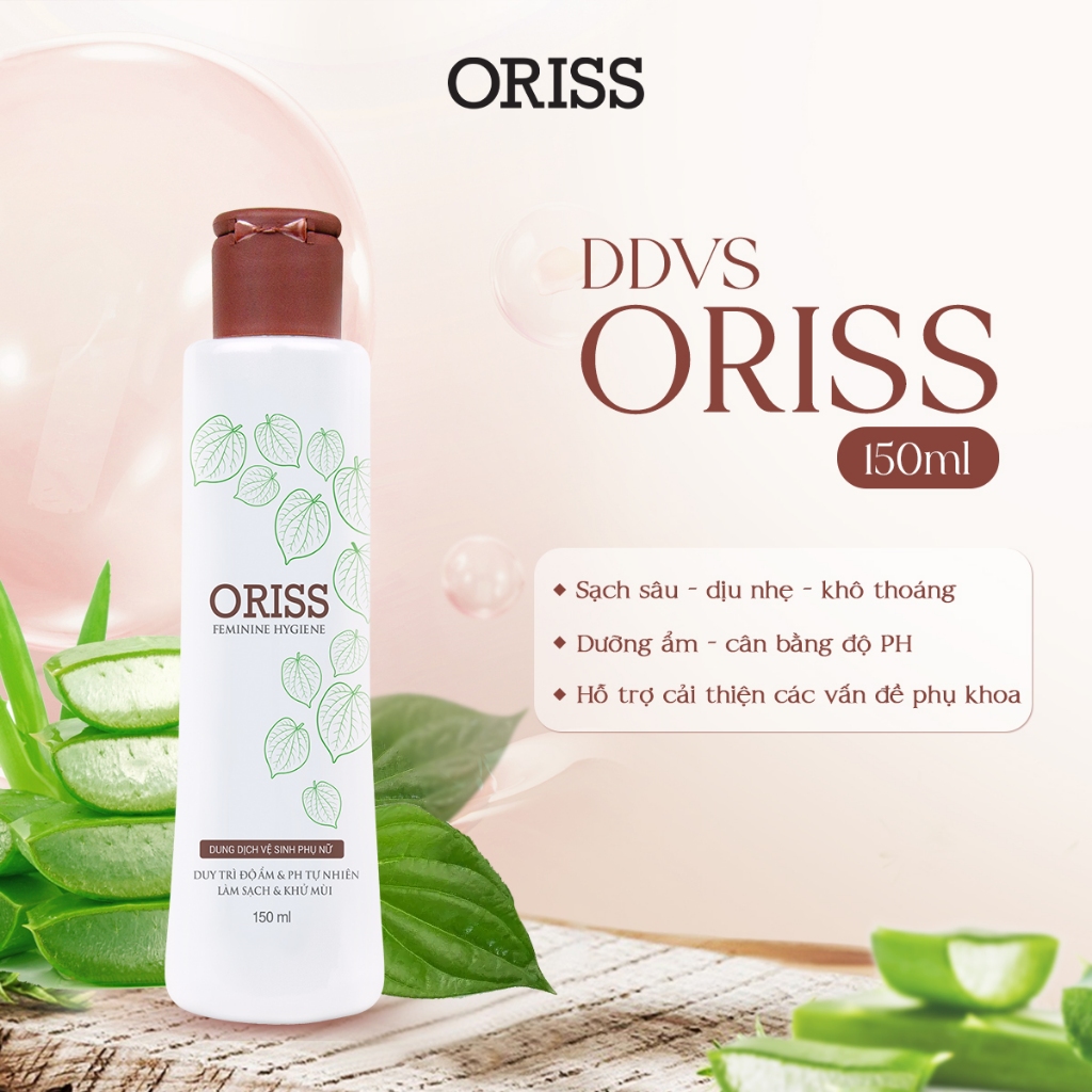 Dung dịch vệ sinh phụ nữ Oriss hỗ trợ làm sạch dịu nhẹ chiết xuất lá trầu không 150ml