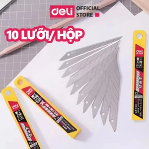 Hộp 10 Chiếc Lưỡi Dao Rọc Giấy Dao Rạch Giấy Deli Cao Cấp Chất Liệu Thép Hợp Kim SK5 Bền Thiết Kế Dễ Sử Dụng Nhỏ Gọn
