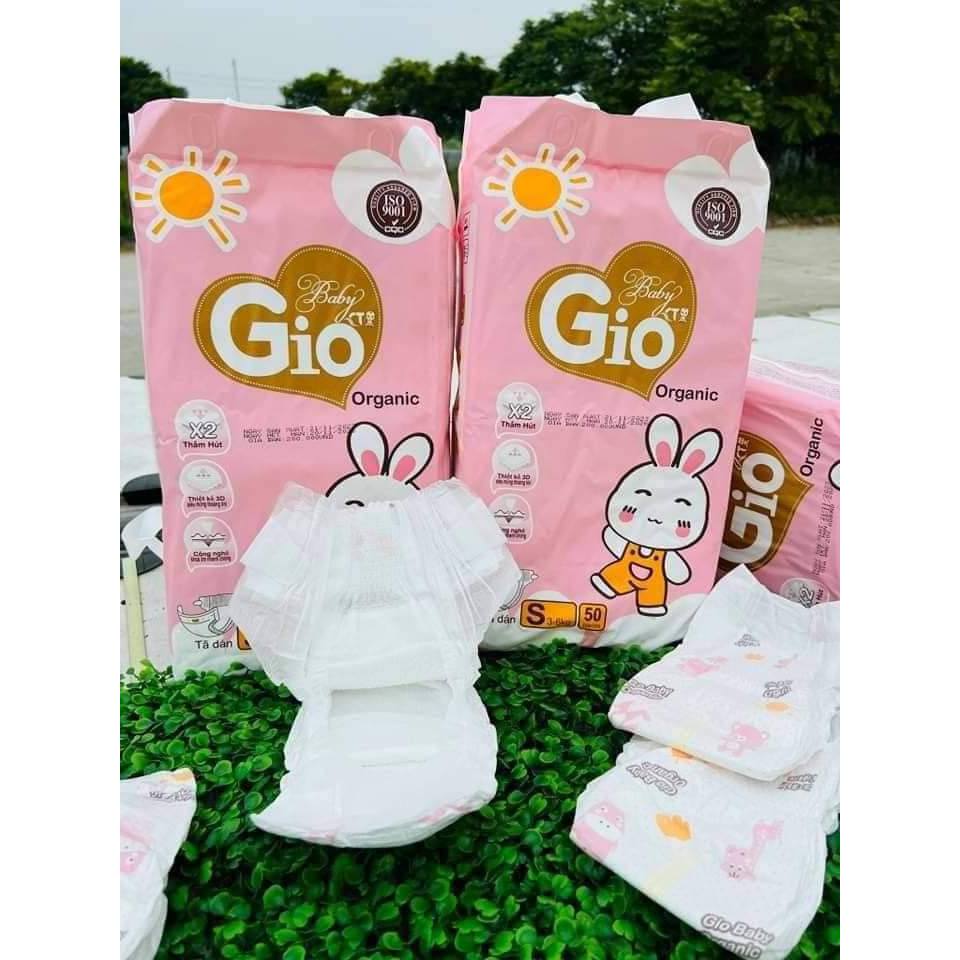 TÃ BỈM DÁN BABY GIO ORGANIC CHO BÉ SƠ SINH -100 MIẾNG (2 BỊCH ) MIỄN PHÍ SHIP -SIZE S,M ( 2-8kg )