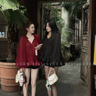 [V1.828] Váy Tơ Babydoll Tay Dài Hàng 2 Lớp Cổ V Form Xoè 3 Màu Siêu Xinh (lót lụa, tay khuy ngọc)