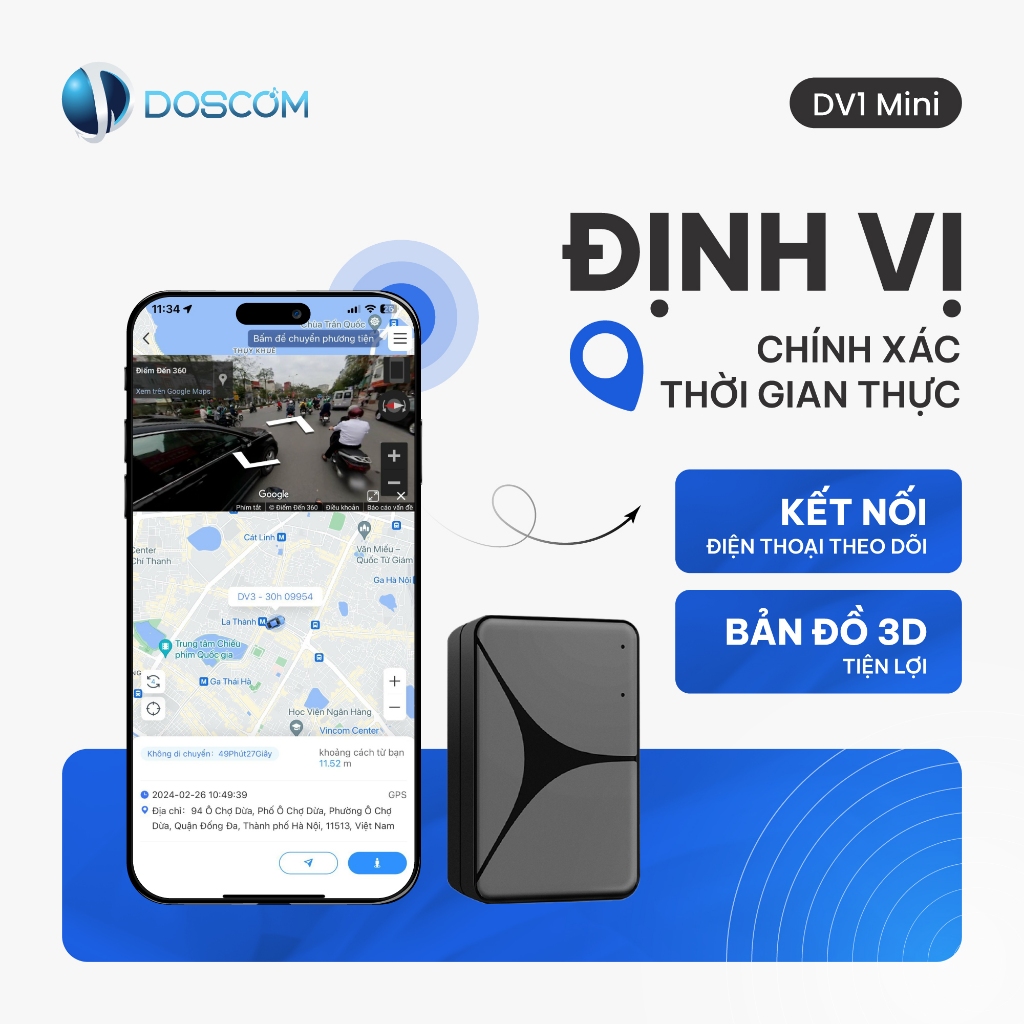 (Bảo hành 12 tháng) Thiết Định Vị GPS Không Dây Doscom DV1 Mini - Sử Dụng Cho Ô Tô, Xe Máy, Pin 12 Ngày