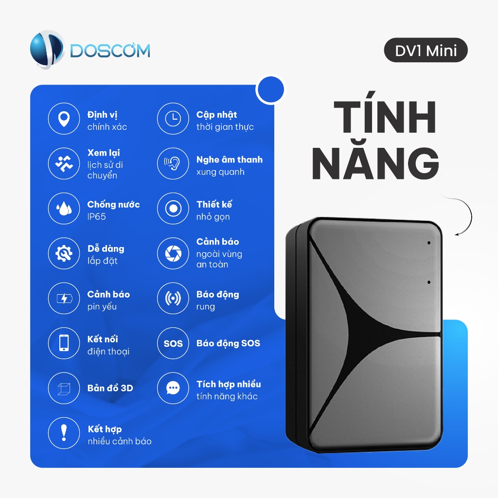 (Bảo hành 12 tháng) Thiết Định Vị GPS Không Dây Doscom DV1 Mini - Sử Dụng Cho Ô Tô, Xe Máy, Pin 12 Ngày