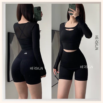 Set đồ tập gym Áo tay dài quần đùi nữ Đồ tập yoga nữ Quần áo chạy bộ tennis HERSIGN-SMIXC28N12 BST HERSIGN OPEN AIR