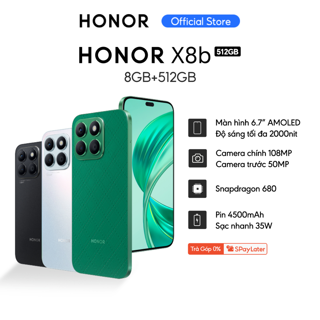 Điện thoại Honor X8b 8GB+512GB | Snapdragon 680, Camera 108MP | BH 18 Tháng Hàng Chính Hãng | BigBuy360 - bigbuy360.vn
