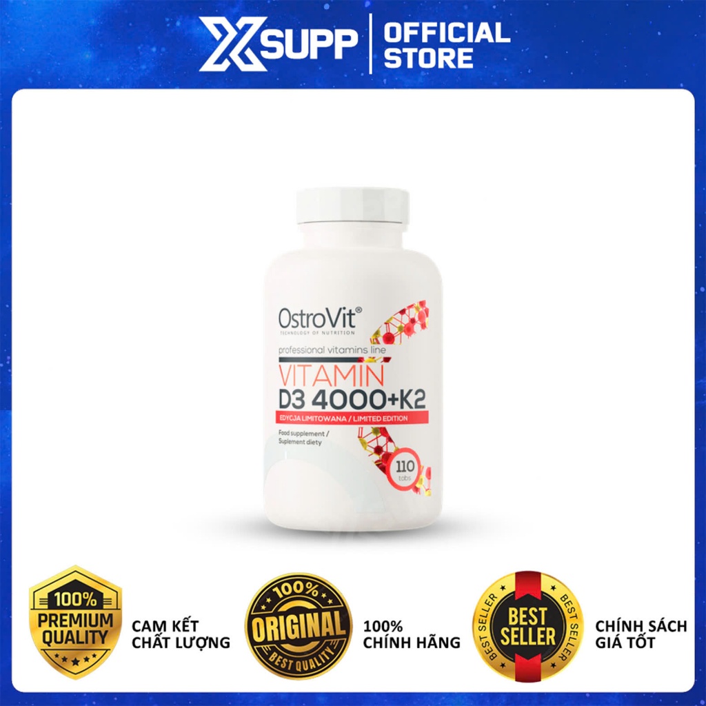 Ostrovit Vitamin D3 4000+K2 MK7, Viên uống hỗ trợ xương khớp, tăng cường miễn dịch