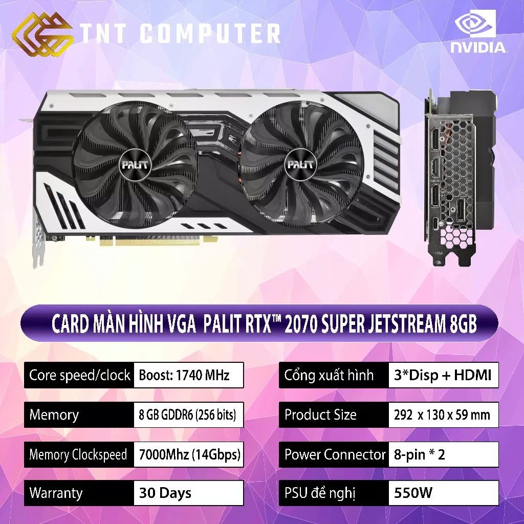 VGA - Card màn hình VGA Palit RTX 2070 SUPER JetStream 8 GB VGA - Card màn hình VGA Palit RTX 2070 SUPER JetStream 8 GB