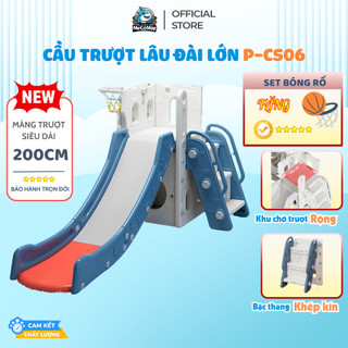 Cầu Trượt Cho Bé Pakey Lâu Đài Máng Trượt Dày 2m TẶNG KÈM BÓNG RỔ, cầu Trượt Cao Dày Dặn Tải Tọng 60kg