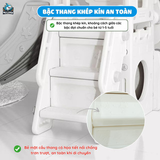 Cầu Trượt Cho Bé Pakey Lâu Đài Máng Trượt Dày 2m TẶNG KÈM BÓNG RỔ, cầu Trượt Cao Dày Dặn Tải Tọng 60kg