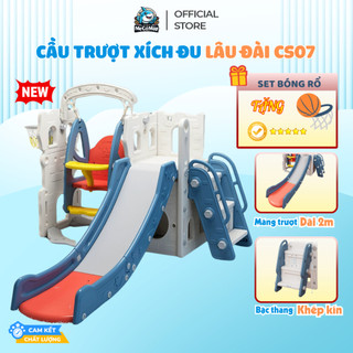 Cầu Trượt Xích Đu Lâu Đài Pakey, Cầu Trượt Cho Bé TẰNG KÈM BÓNG RỔ Chịu Tải 60kg Hàng Dày Dặn