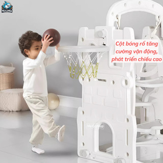 Cầu Trượt Xích Đu Lâu Đài Pakey, Cầu Trượt Cho Bé TẰNG KÈM BÓNG RỔ Chịu Tải 60kg Hàng Dày Dặn